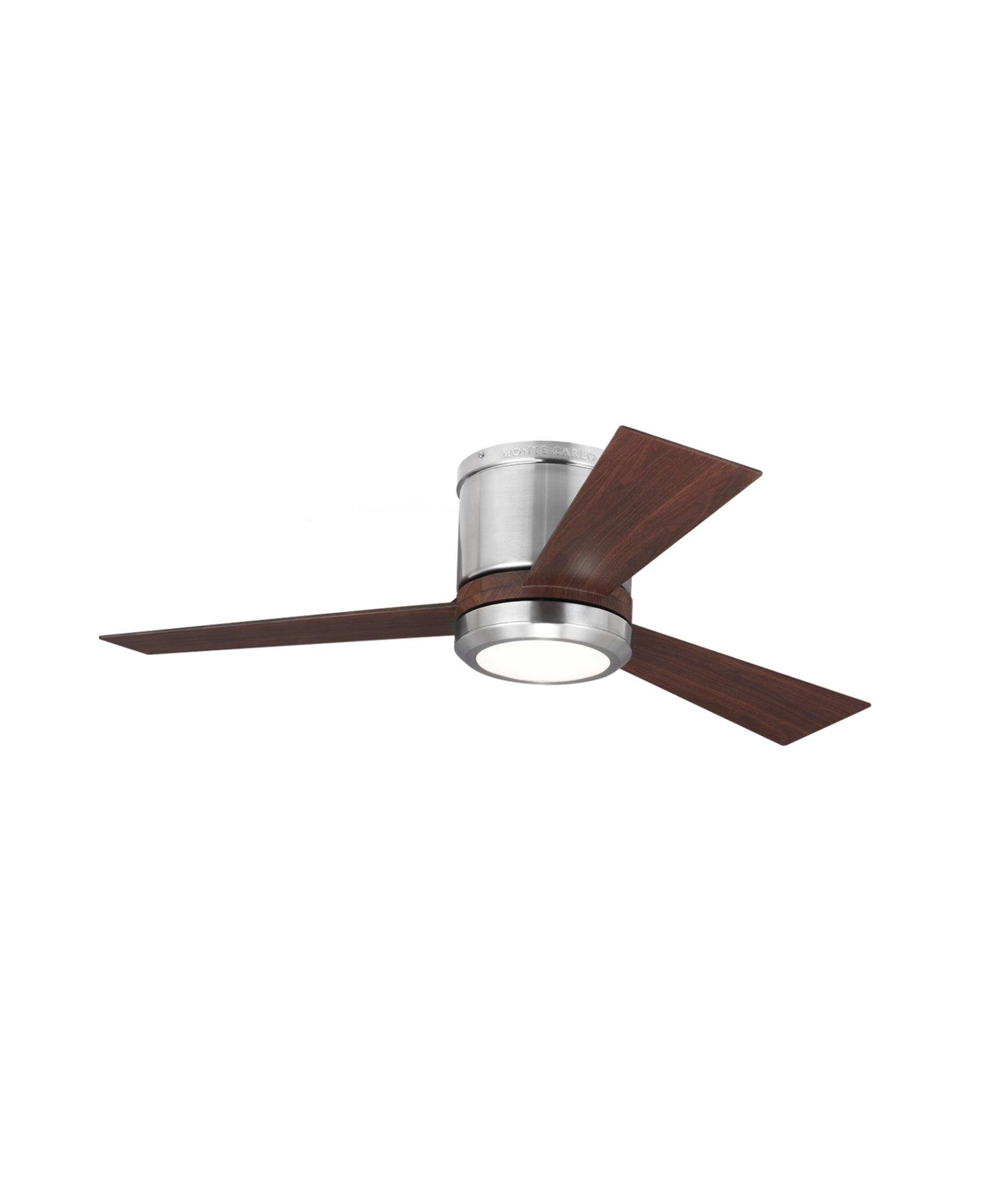 Monte Carlo 3clyr42 Clarity Ii 42 Inch 3 Blade Flush Mount Fan Shown In Brushed Steel Finish And Frosted Acrylic Glass